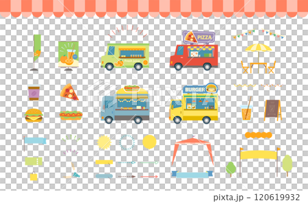 銷售食品的食品卡車的插圖。廚車齊聚的節日。 120619932
