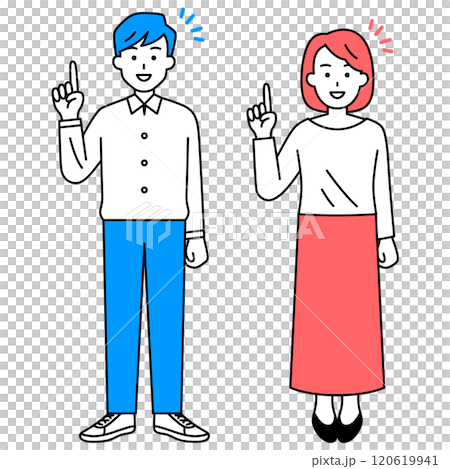 アイデアをひらめくカジュアルな男女 セット(全身) アイデアをひらめくカジュアルな男女 セット(全身) 120619941