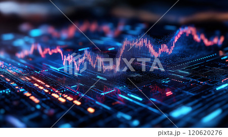 Digital financial data visualization with vibrant graphs and charts 120620276
