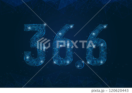 Abstract isolated blue image of healthy normal 36.6 temperature. Polygonal low poly wireframe illustration looks like stars in the black night sky in space or flying glass shards. Abstract isolated blue image of healthy normal 36.6 temperature. Polygonal low poly wireframe illustration looks like stars in the black night sky in space or flying glass shards. 120620443