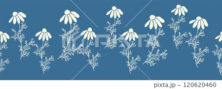 Decorative seamless vintage pattern in classic style with flowers and branches. Silhouettes of flowers, Two-color horizontal ornament in pastel colors, border Decorative seamless vintage pattern in classic style with flowers and branches. Silhouettes of flowers, Two-color horizontal ornament in pastel colors, border 120620460