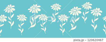 Decorative seamless vintage pattern in classic style with flowers and branches. Silhouettes of flowers, Two-color horizontal ornament in pastel colors, border 120620467