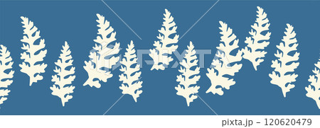 Decorative seamless vintage pattern in classic style with flowers and branches. Silhouettes of flowers, Two-color horizontal ornament in pastel colors, border Decorative seamless vintage pattern in classic style with flowers and branches. Silhouettes of flowers, Two-color horizontal ornament in pastel colors, border 120620479