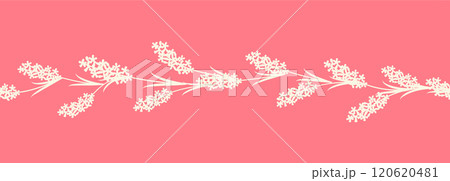 Decorative seamless vintage pattern in classic style with flowers and branches. Silhouettes of flowers, Two-color horizontal ornament in pastel colors, border 120620481