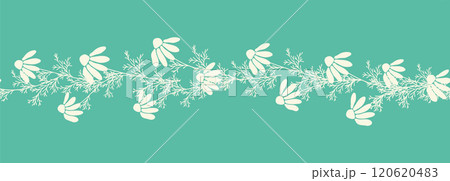 Decorative seamless vintage pattern in classic style with flowers and branches. Silhouettes of flowers, Two-color horizontal ornament in pastel colors, border Decorative seamless vintage pattern in classic style with flowers and branches. Silhouettes of flowers, Two-color horizontal ornament in pastel colors, border 120620483