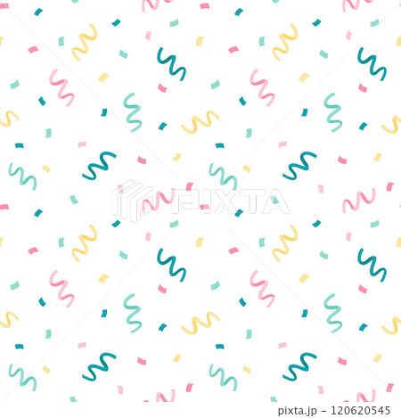 Cute seamless patterns with confetti in pastel colors in cute cartoon flat style. Isolated on white. Valentine day, wedding, party, bachelorette party backgrounds. Vector illustration 120620545