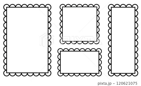Black Outline Frames with Corrugated Edges Isolated on White. Simple Labels with Zig Zag Borders. Wiggly Shapes Black Outline Frames with Corrugated Edges Isolated on White. Simple Labels with Zig Zag Borders. Wiggly Shapes 120621075