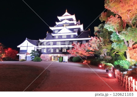 【岡山県】紅葉した岡山城の夜景とライトアップ(令和の大改修後) 【岡山県】紅葉した岡山城の夜景とライトアップ(令和の大改修後) 120621103