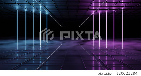 Futuristic Neon Room with Light Beams 120621284