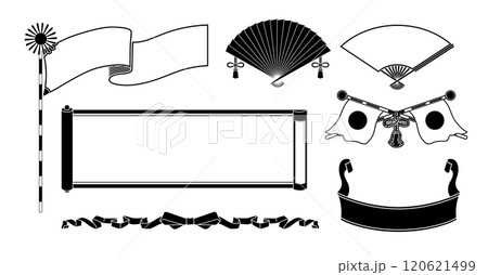 和風モチーフのモノクロ和風レトロなデザインのラベルセット 120621499