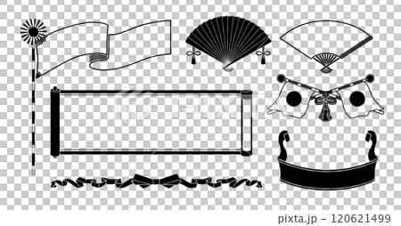 和風モチーフのモノクロ和風レトロなデザインのラベルセット 120621499