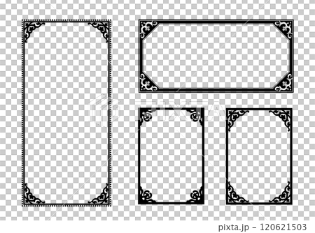 和風レトロヴィンテージなデザインのラベルセット。透過背景。 和風レトロヴィンテージなデザインのラベルセット。透過背景。 120621503