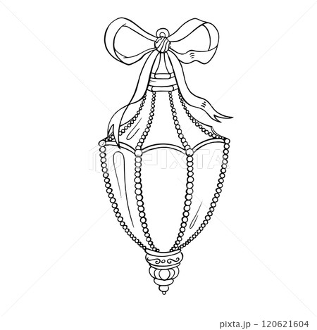 Christmas lantern with elegant bow. Winter ink isolated vector illustration for seasonal card, graphic decor, wrapping, greeting, packing, greeting 120621604