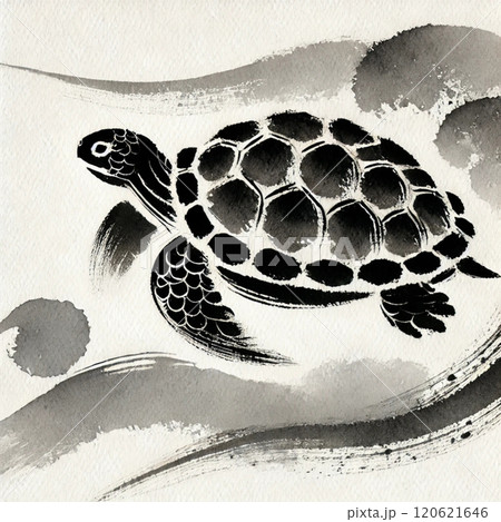 水墨画風の亀のイラスト 120621646