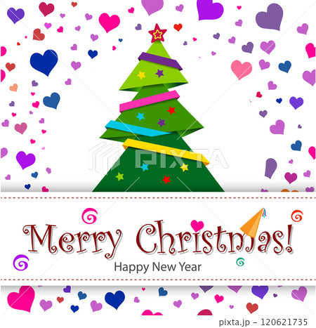 A Christmas tree and a garland of balloons. A banner in the shape of a heart. A Christmas tree and a garland of balloons. A banner in the shape of a heart. 120621735