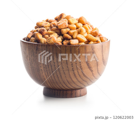 Roasted salted corn snack in bowl isolated on white background. Roasted salted corn snack in bowl isolated on white background. 120622003