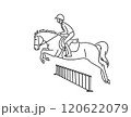 Young rider on sport pony jumping over hurdle 120622079