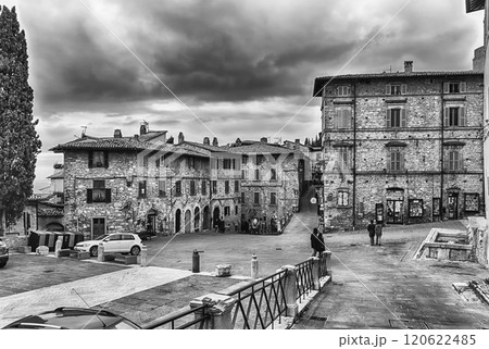 Scenic streets of the medieval town of Assisi, Umbria, Italy 120622485