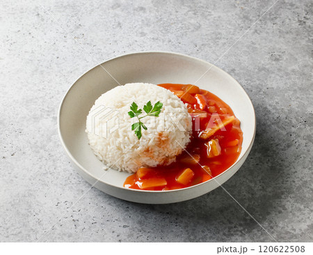 boiled basmati rice with sweet and sour sauce boiled basmati rice with sweet and sour sauce 120622508