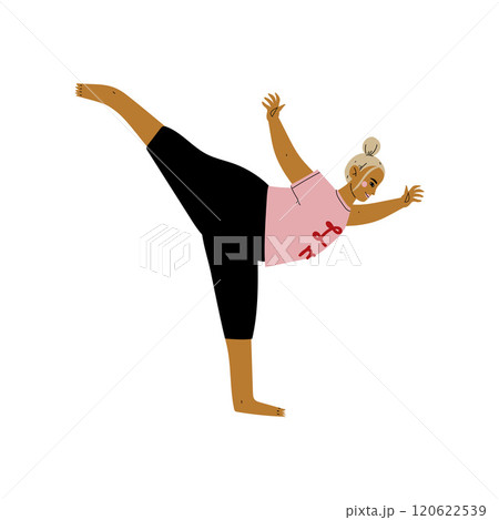 Plump Woman in Virabhadrasana Pose, Curvy Girl Practicing Yoga, Healthy Lifestyle Vector Illustration Plump Woman in Virabhadrasana Pose, Curvy Girl Practicing Yoga, Healthy Lifestyle Vector Illustration 120622539
