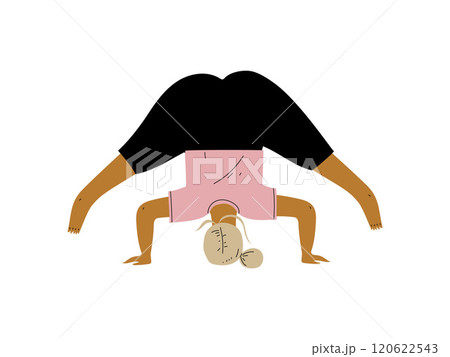 Plump Woman in Wide Legged Forward Bend Pose, Curvy Girl Practicing Yoga, Healthy Lifestyle Vector Illustration Plump Woman in Wide Legged Forward Bend Pose, Curvy Girl Practicing Yoga, Healthy Lifestyle Vector Illustration 120622543