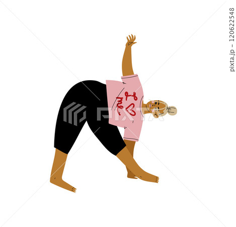 Plump Woman in Triangle Forward Pose, Curvy Girl Practicing Yoga, Healthy Lifestyle Vector Illustration Plump Woman in Triangle Forward Pose, Curvy Girl Practicing Yoga, Healthy Lifestyle Vector Illustration 120622548