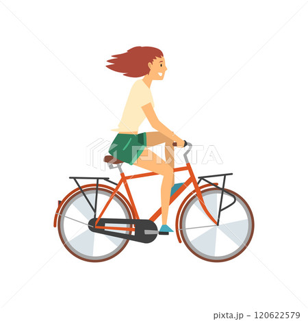 Young Woman Riding Bike, Female Cyclist Character on Bicycle Vector Illustration Young Woman Riding Bike, Female Cyclist Character on Bicycle Vector Illustration 120622579