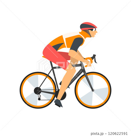 Racing Cyclist Character, Male Athlete Riding Bike Vector Illustration Racing Cyclist Character, Male Athlete Riding Bike Vector Illustration 120622591