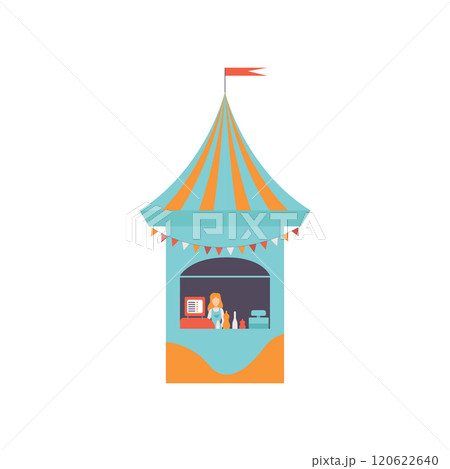 Street Vendor Booth with Fast Food, Market Food Counter, Retail Selling Kiosk Vector Illustration 120622640