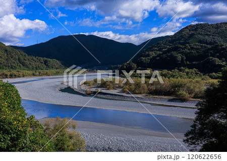 大井川鉄道SLの旅　車窓からの眺め　流れ下る大井川② 120622656