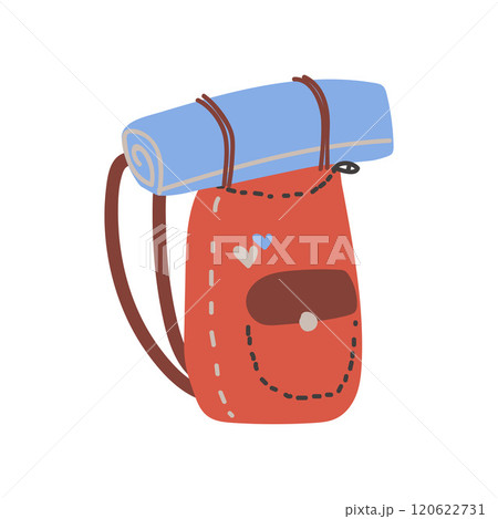 Tourist Backpack with Camping Mat, Travel Sign Symbol Vector Illustration Tourist Backpack with Camping Mat, Travel Sign Symbol Vector Illustration 120622731
