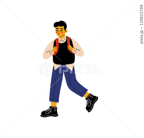 Boy with Backpack Walking to School, Elementary School Student Vector Illustration Boy with Backpack Walking to School, Elementary School Student Vector Illustration 120622789