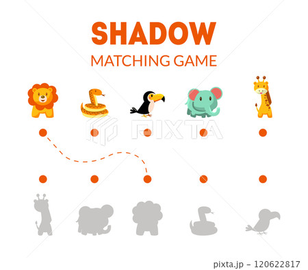 Shadow Matching Game with Cute African Animals, Educational Game for Kids Vector Illustration 120622817