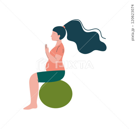 Attractive Brunette Pregnant Woman Doing Fitness Exercise with Fitball, Happy Pregnancy, Maternal Health Care Vector Illustration Attractive Brunette Pregnant Woman Doing Fitness Exercise with Fitball, Happy Pregnancy, Maternal Health Care Vector Illustration 120623074