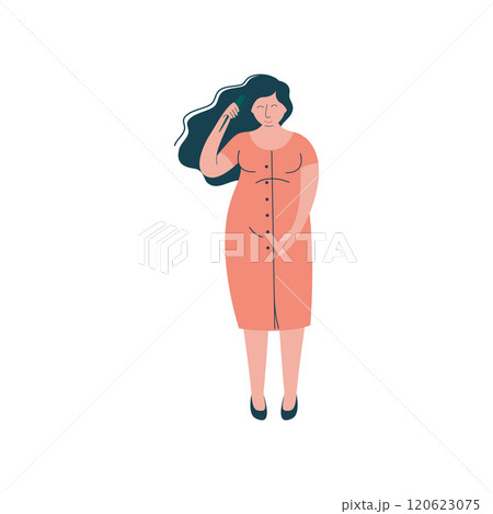 Attractive Brunette Pregnant Woman Combing Her Hair, Happy Pregnancy, Maternal Health Care Vector Illustration Attractive Brunette Pregnant Woman Combing Her Hair, Happy Pregnancy, Maternal Health Care Vector Illustration 120623075
