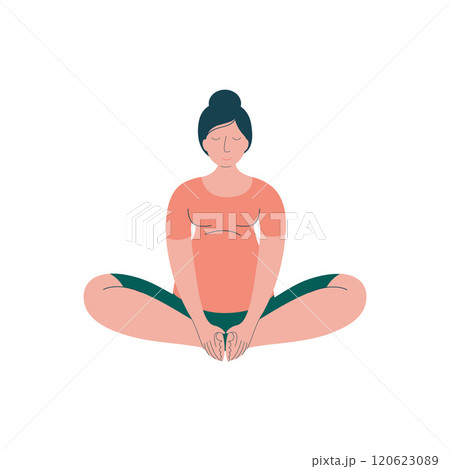 Attractive Brunette Pregnant Woman Practicing Yoga, Happy Pregnancy, Maternal Health Care Vector Illustration 120623089