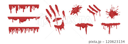 Dripping Blood and Bloody Splatter and Spots Vector Set 120623134