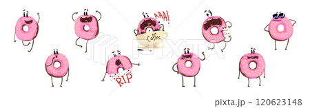 Funny Donut Character with Sugary Glaze Vector Set Funny Donut Character with Sugary Glaze Vector Set 120623148