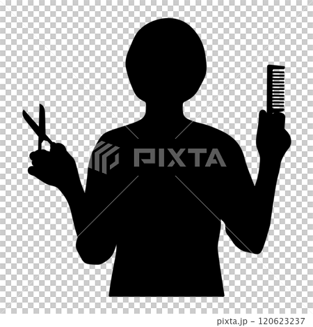 Silhouette of a woman holding scissors and a comb 120623237
