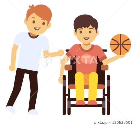 Disabled man play in sport games with friend Disabled man play in sport games with friend 120623501
