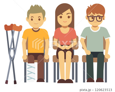 Patient waiting in hospital. Sitting people in medical clinic Patient waiting in hospital. Sitting people in medical clinic 120623513