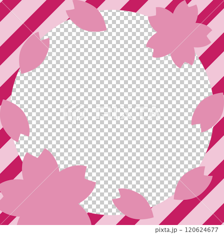 Cherry blossoms and dark striped round frame, dark pink 120624677