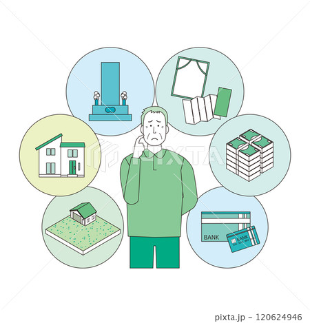 死後の財産の事を考える高齢男性 120624946