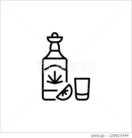 Tequila bottle and shot glass icon 120625444