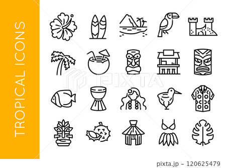 Tropical Icons - Set of 20 Beach and Vacation Symbols 120625479