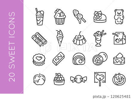 Sweet Icons - Set of 20 Dessert and Candy Icons 120625481