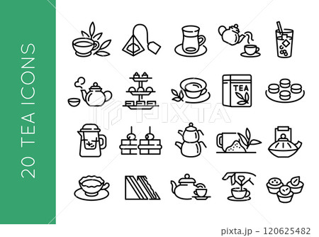 Tea Icons - Set of 20 Minimal Line Tea-Themed Icons 120625482