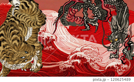 虎と龍（背景：生成AI）	 120625489