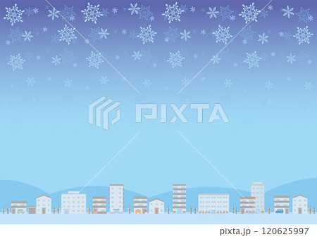 雪が降る冬の街の風景イラスト_横 120625997