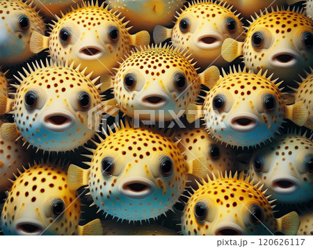 大量のハリセンボンの群れ 120626117